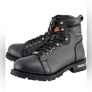 Milwaukee Leather MBM100 Men's Black Leather Lace-Up Motorcycle Boots